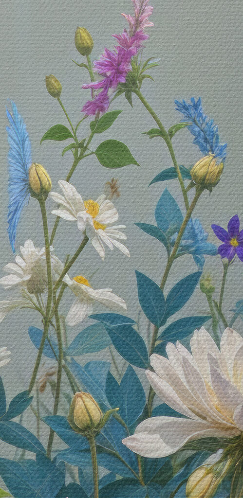 Group of flowers and leaves