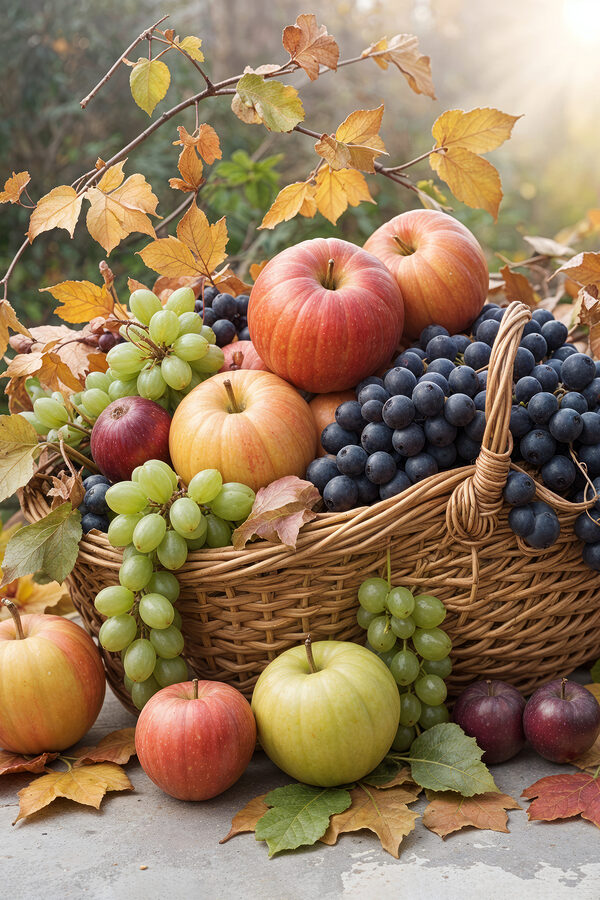 Coș de fructe cu frunze Coș de fructe cu frunze
