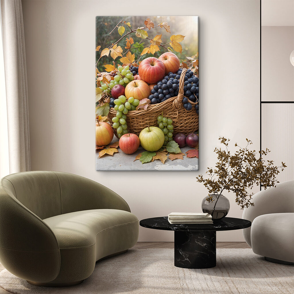 Basket of fruit with leaves