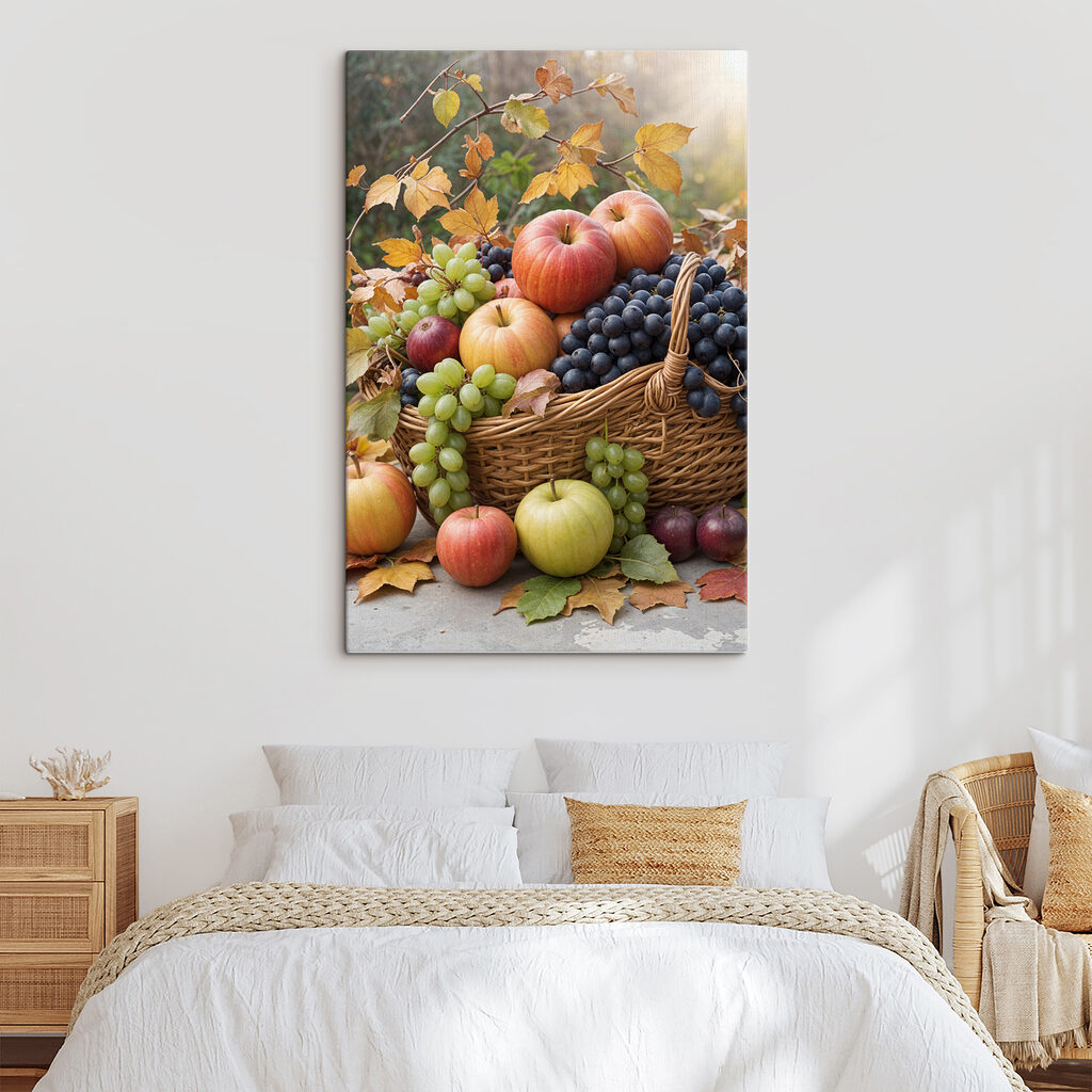 Basket of fruit with leaves