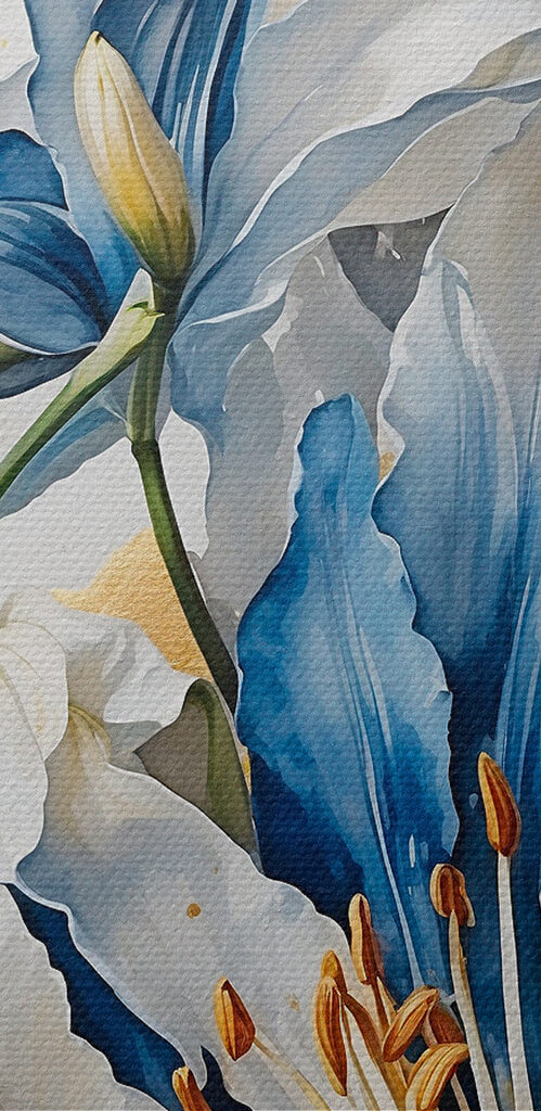 Painting of a white and blue flower Painting of a white and blue flower