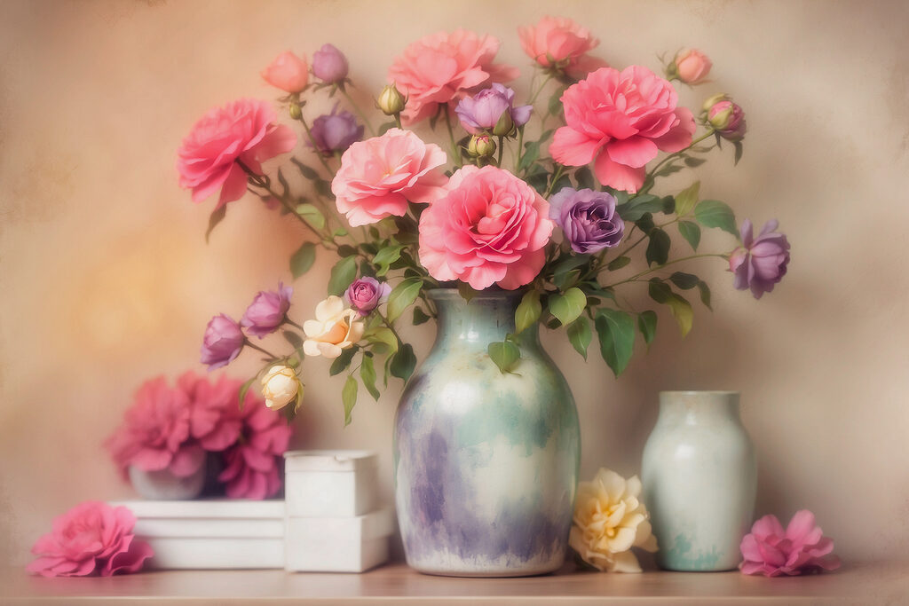 Vase with flowers on a shelf