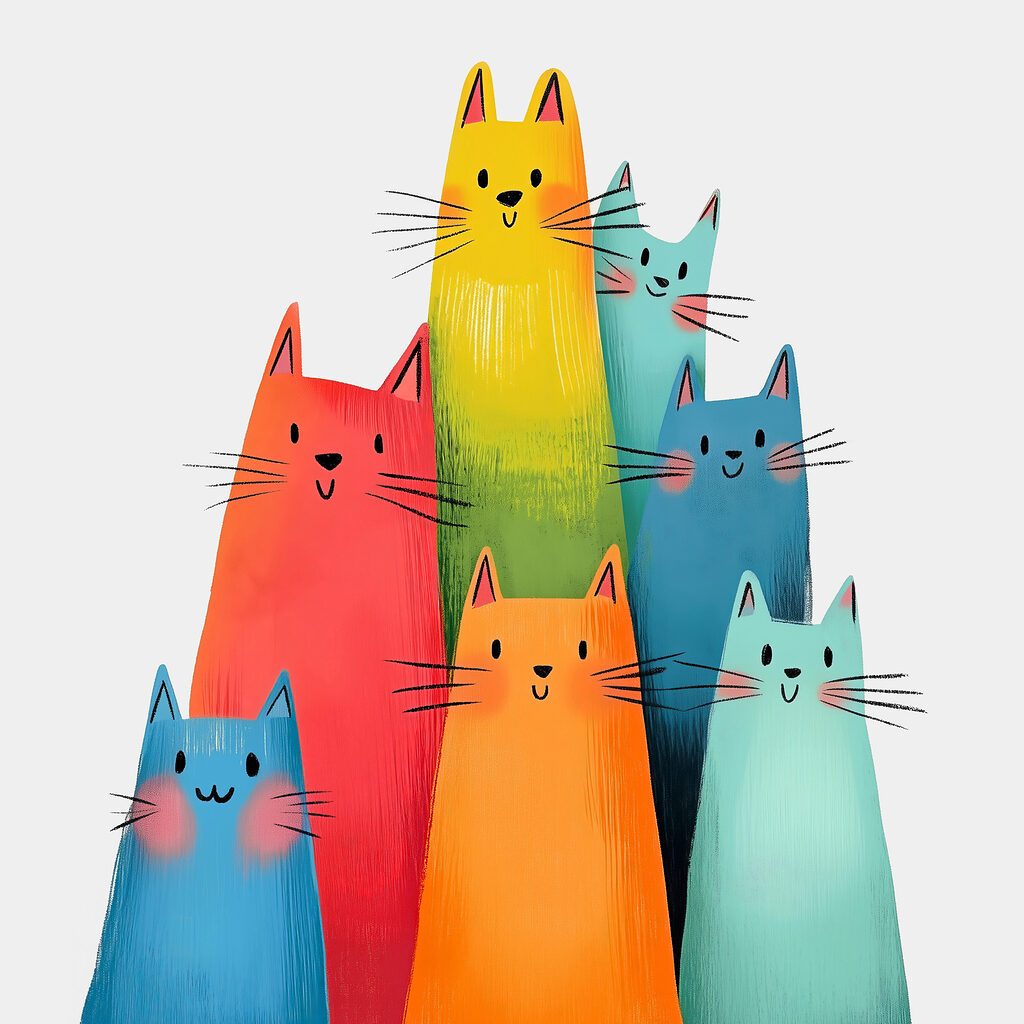 Group of cats with different colors