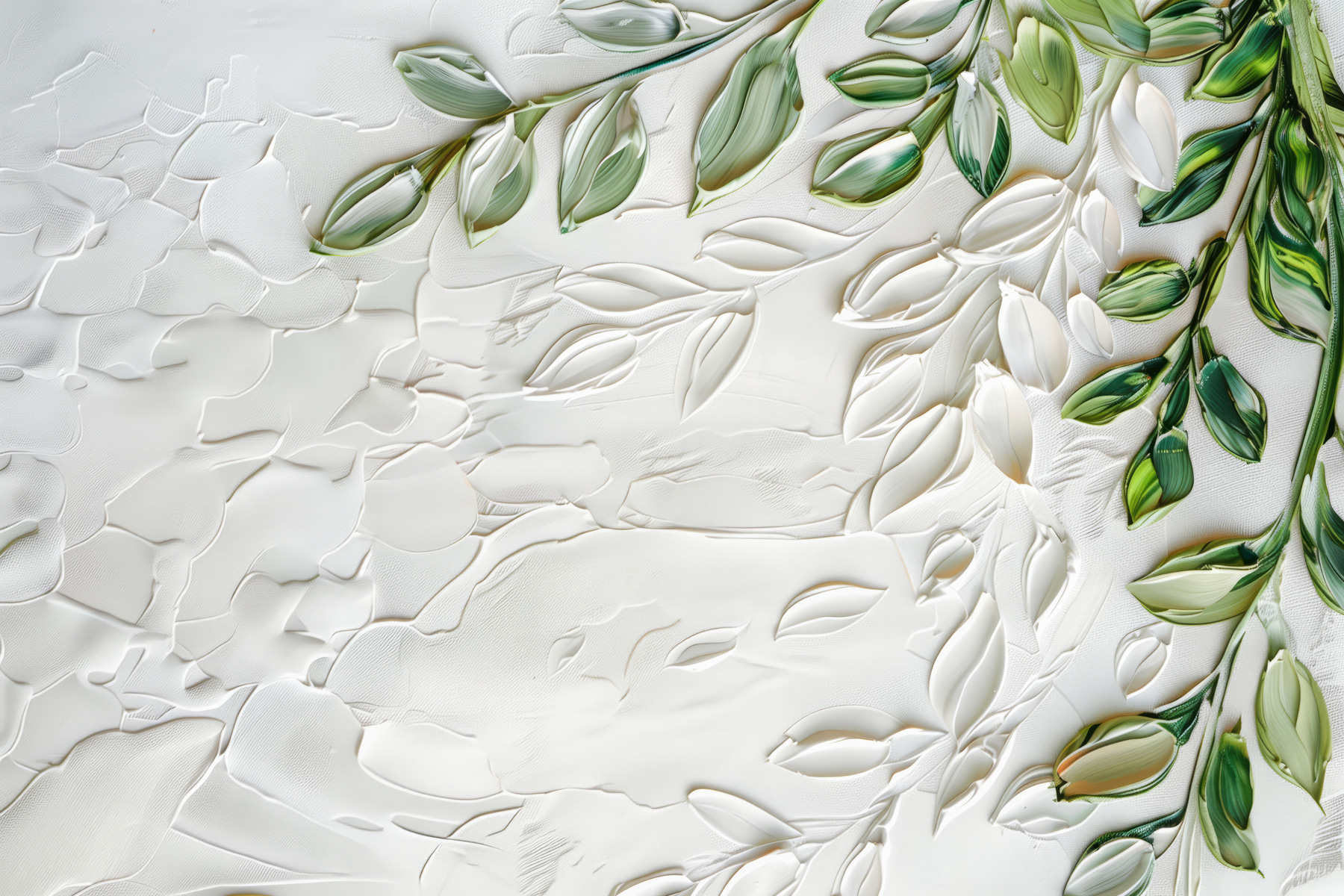 White surface with green leaves White surface with green leaves