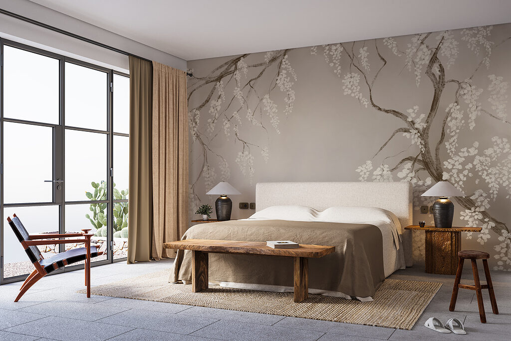 Tree branch with white flowers