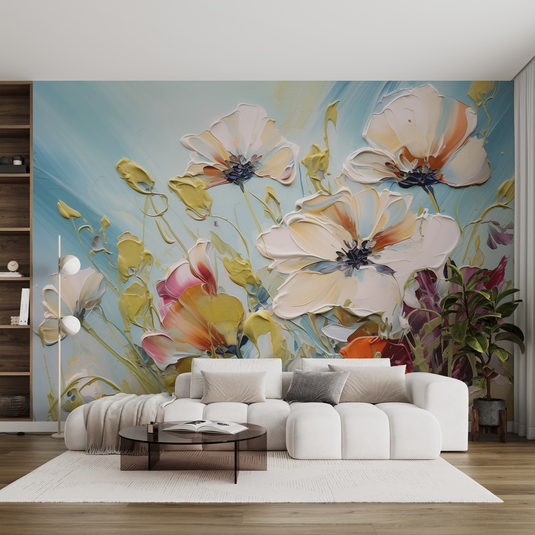 Painting of flowers on a blue background