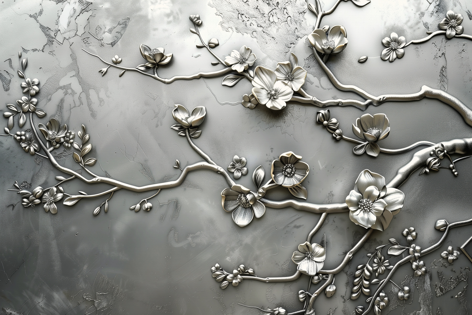 Silver floral design on a wall