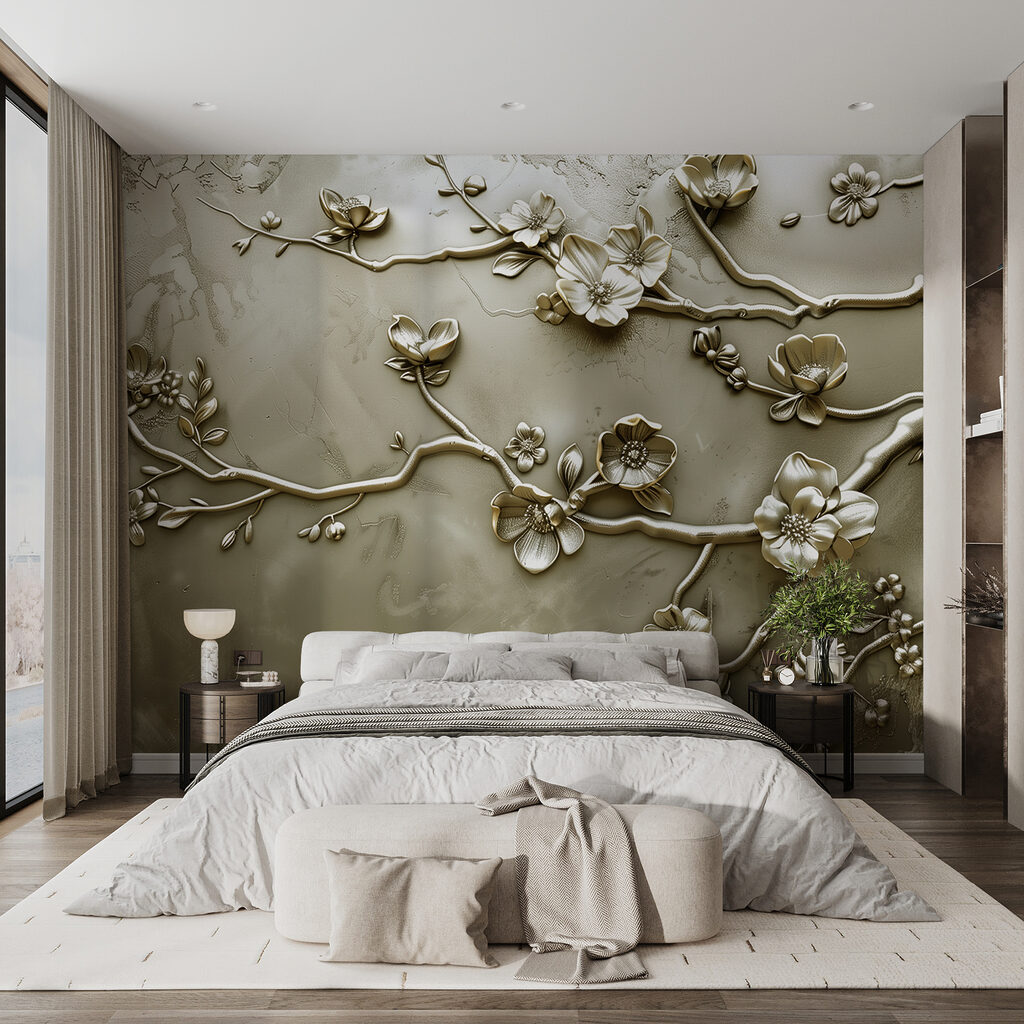 Wall with flowers and branches