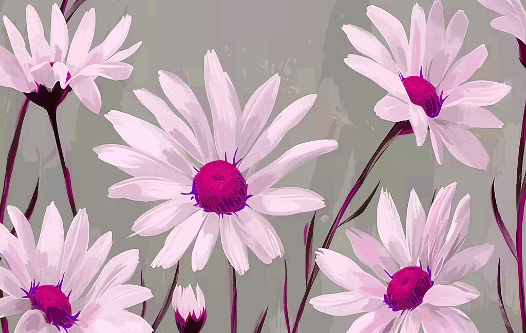 Group of white flowers with purple center