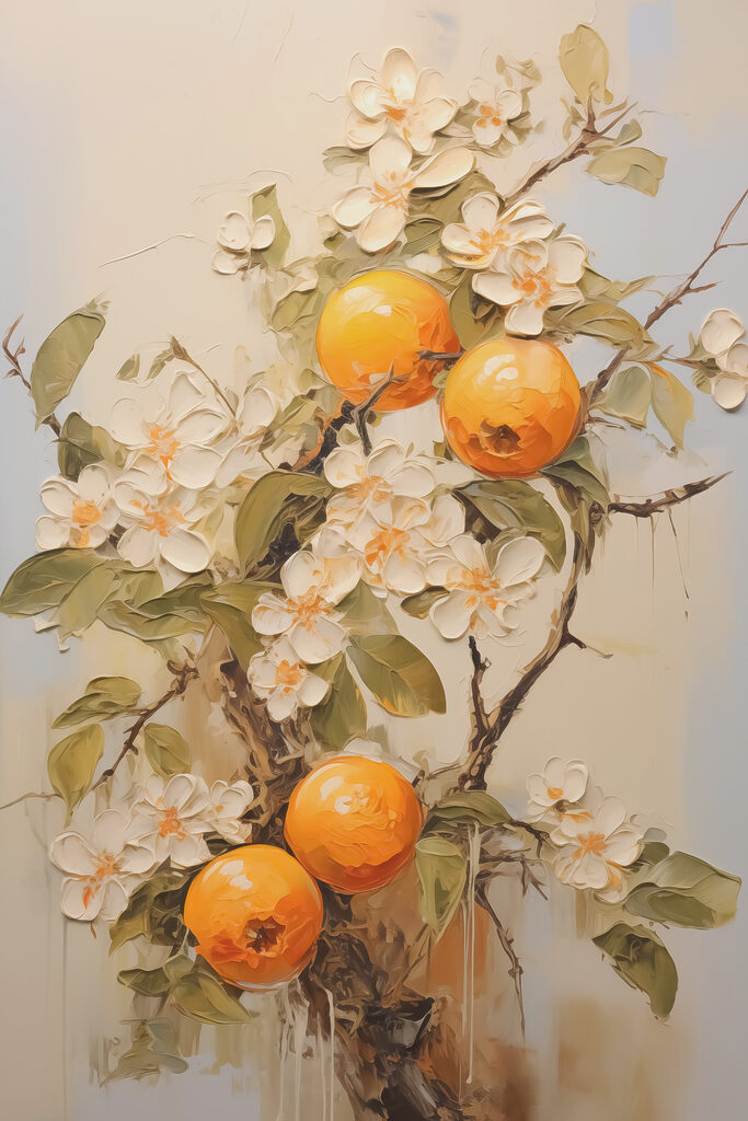 Painting of oranges and flowers