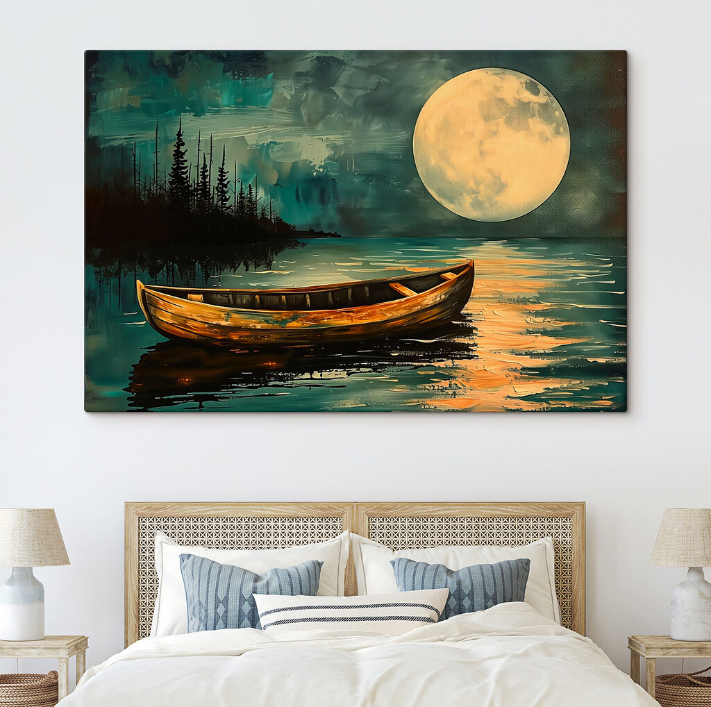 Boat in the water with a full moon in the background