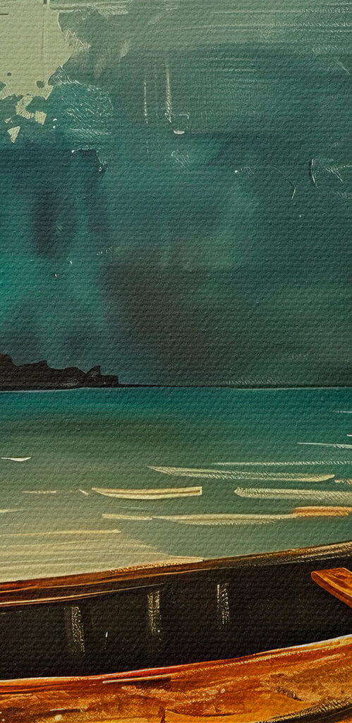 Boat in the water with a full moon in the background