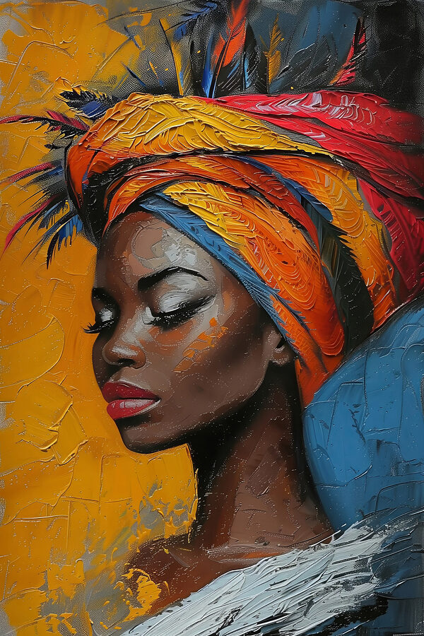 Pictura unei femei cu o învelitoare de cap colorată Pictura unei femei cu o învelitoare de cap colorată