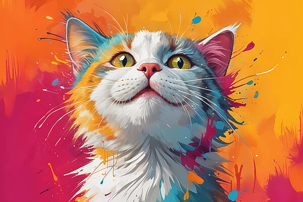 Cat with colorful paint splashes