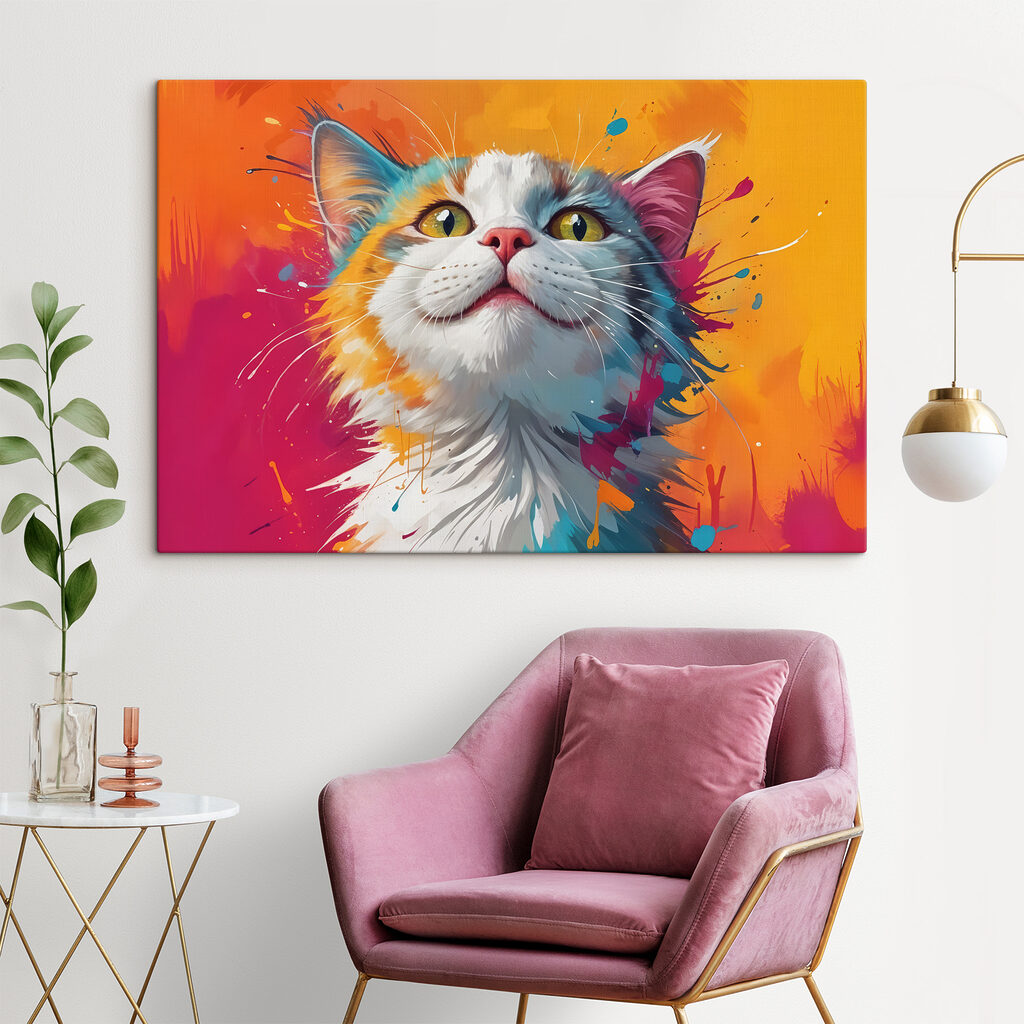Cat with colorful paint splashes