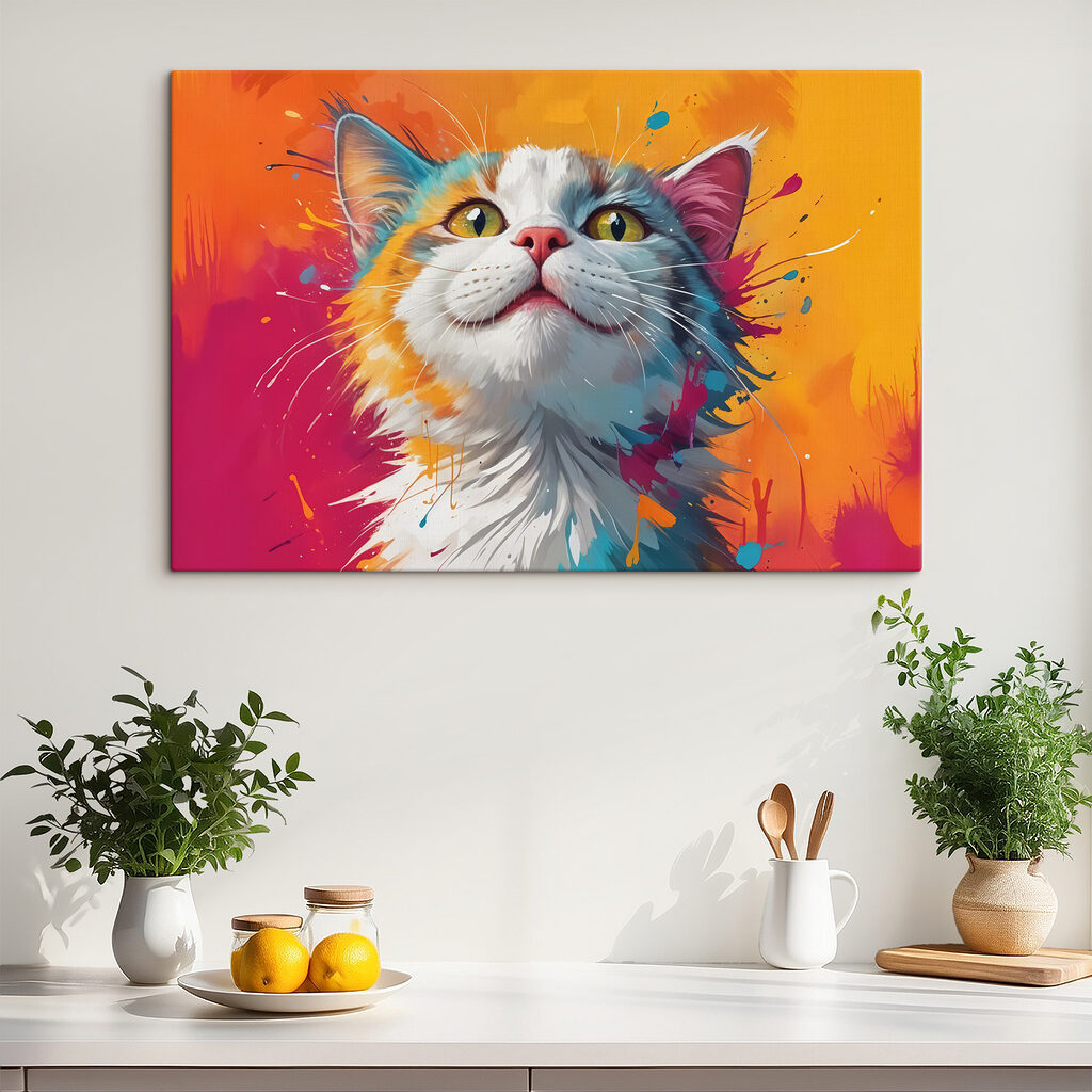 Cat with colorful paint splashes