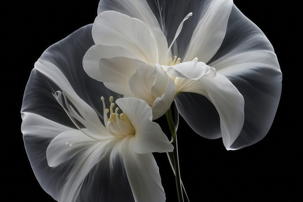 Elegant white flowers against black background