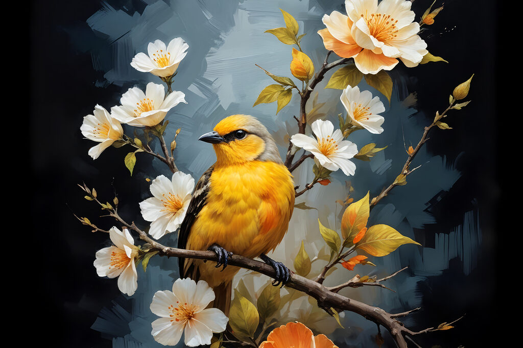 Bird on a branch with flowers