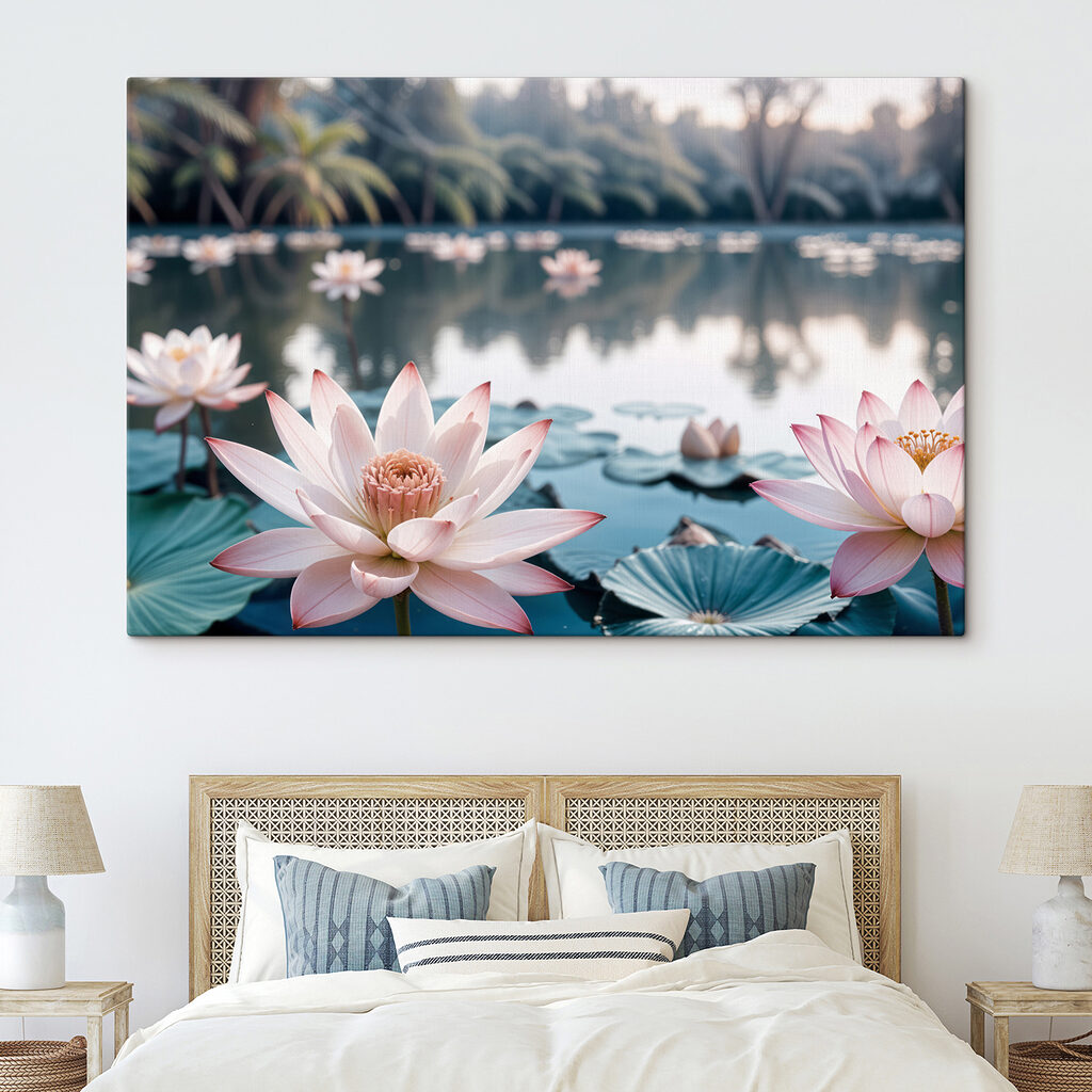Pink and white flowers on a lake Pink and white flowers on a lake