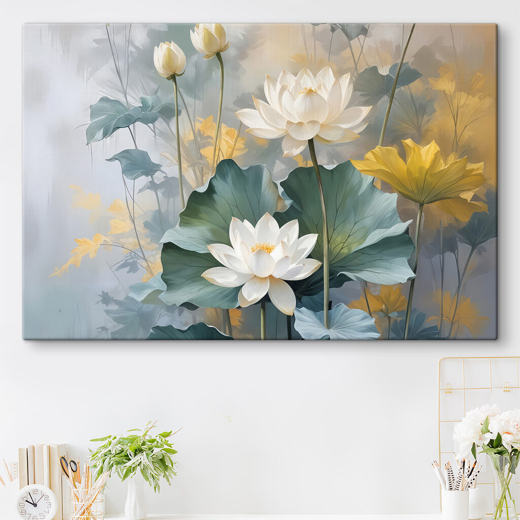 Painting of white flowers and green leaves Painting of white flowers and green leaves