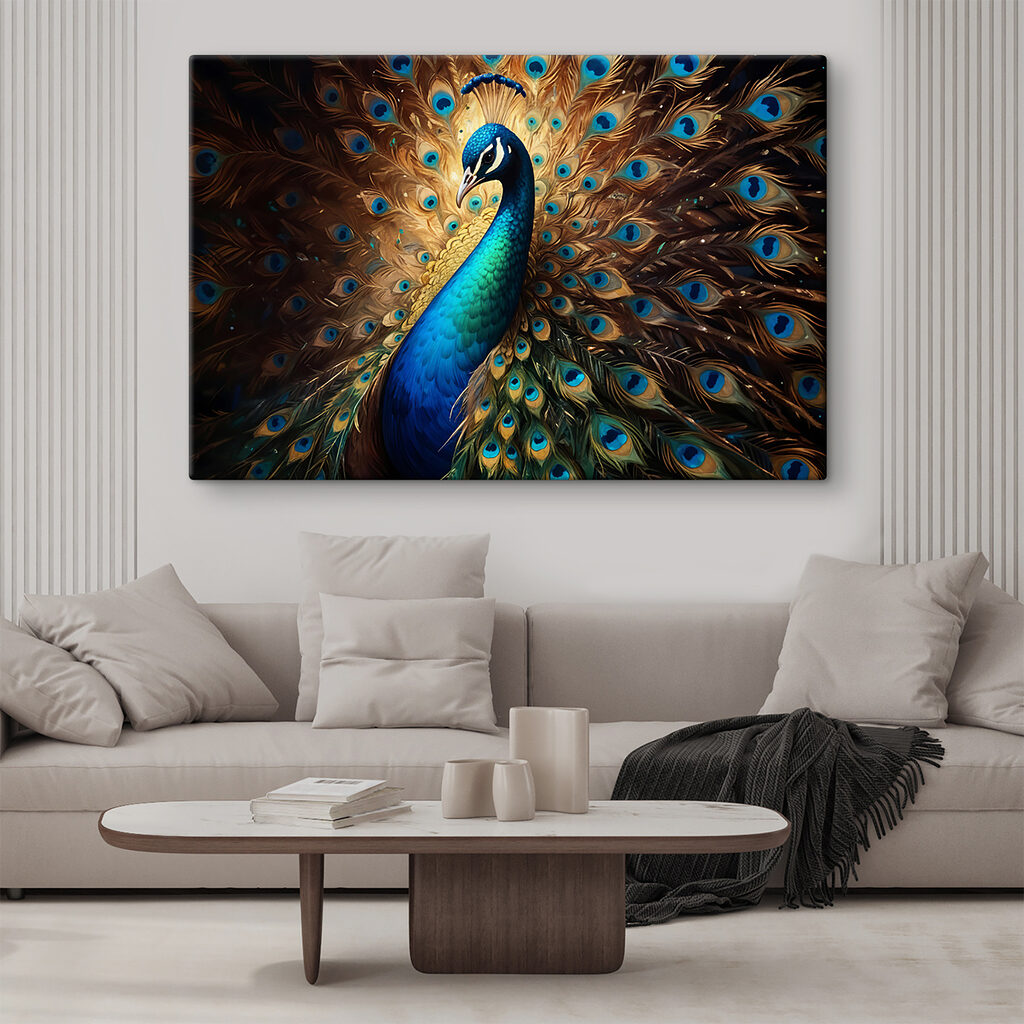 Peacock with its tail feathers spread out Peacock with its tail feathers spread out