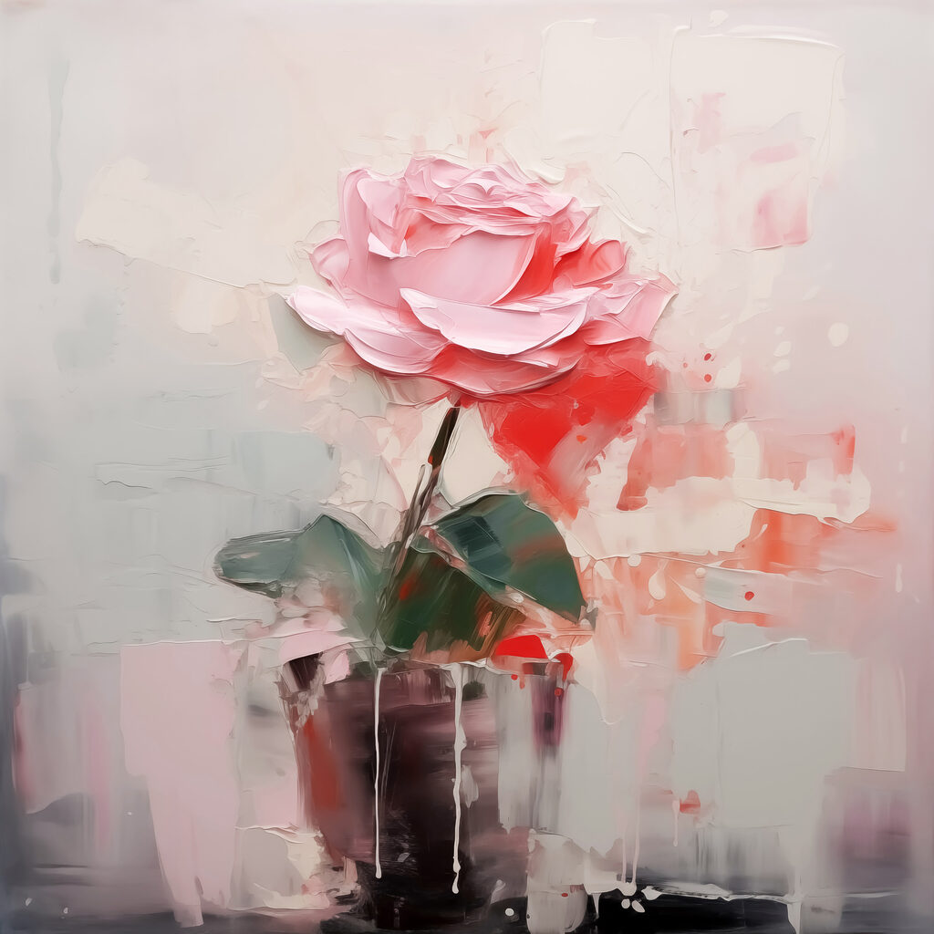 Painting of a pink rose in a pot Painting of a pink rose in a pot