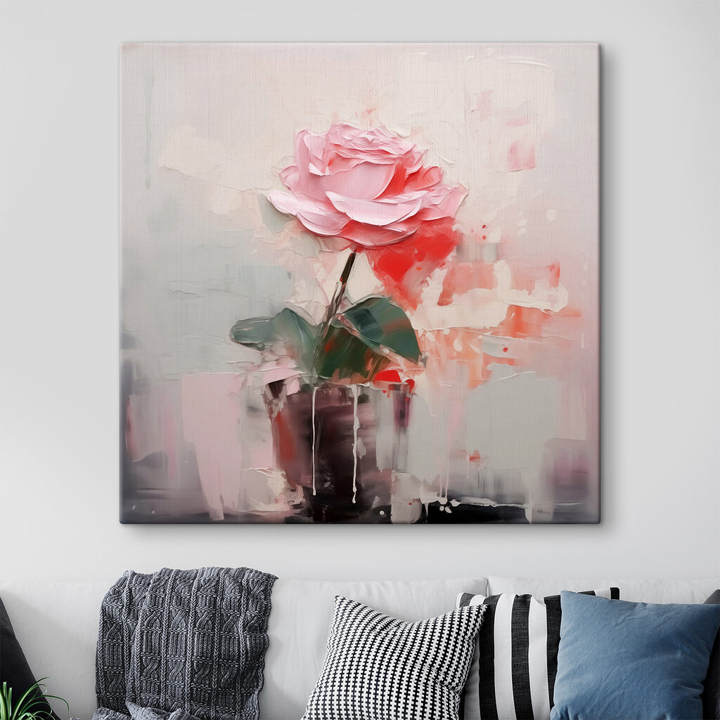 Painting of a pink rose in a pot Painting of a pink rose in a pot