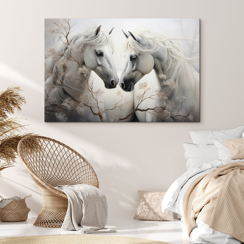 Two white horses with long manes Two white horses with long manes