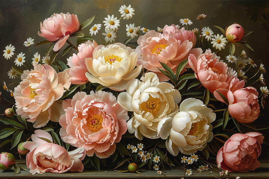 Buchet de flori roz și albe