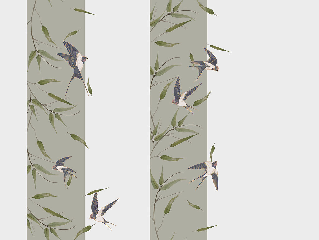 Wallpaper cu păsări care zboară pe o ramură Wallpaper cu păsări care zboară pe o ramură