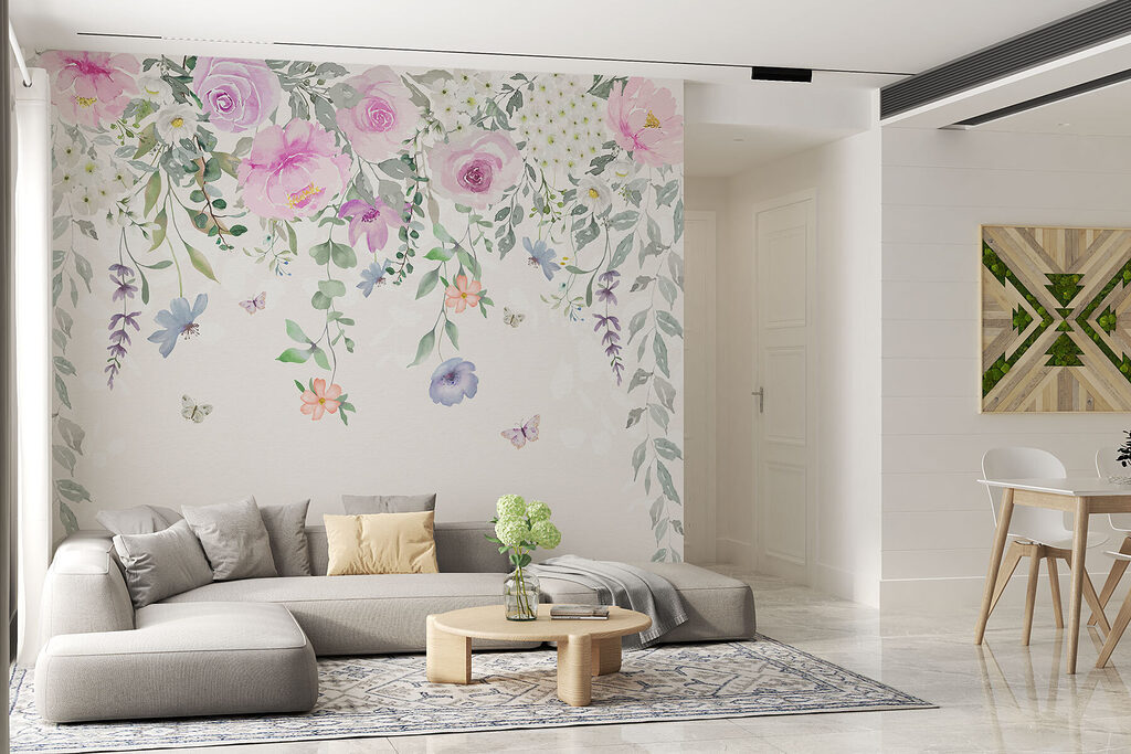Painting of flowers and butterflies