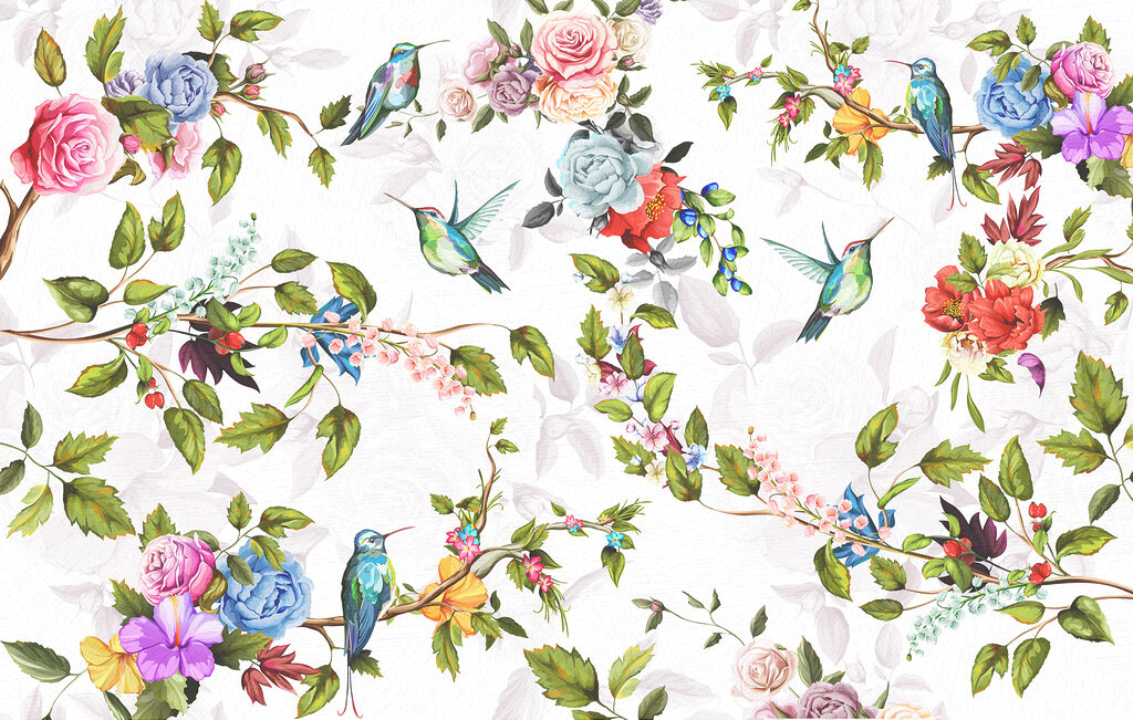 Wallpaper cu flori și păsări Wallpaper cu flori și păsări