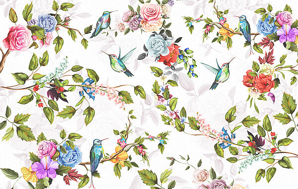 Wallpaper cu flori și păsări Wallpaper cu flori și păsări