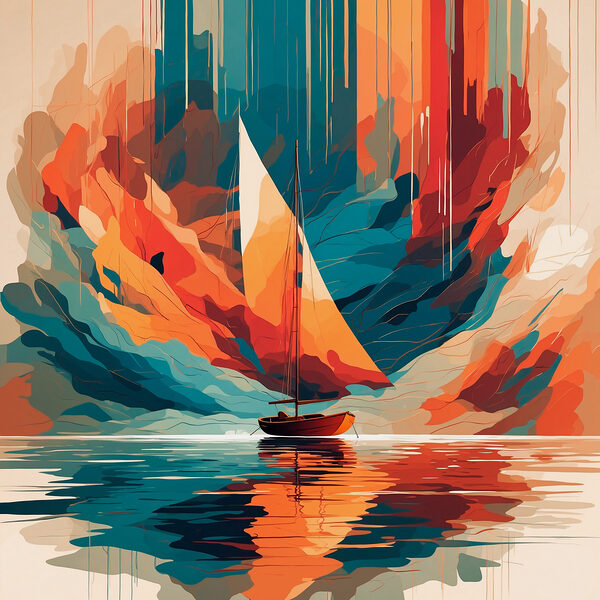Sailboat pe apă cu nori colorați Sailboat pe apă cu nori colorați