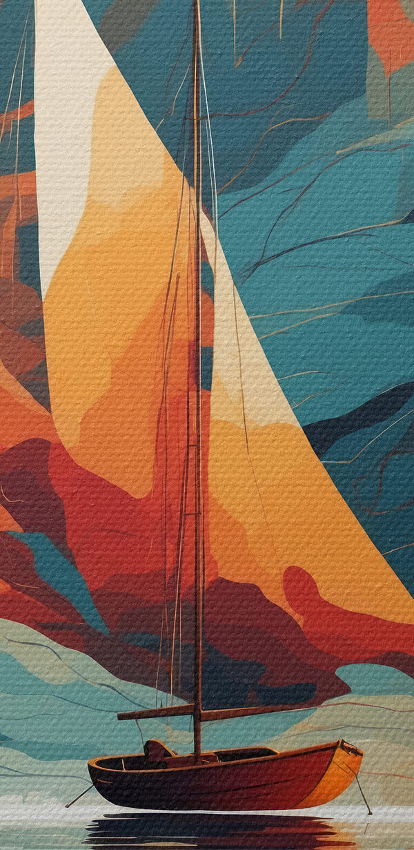 Sailboat pe apă cu nori colorați Sailboat pe apă cu nori colorați