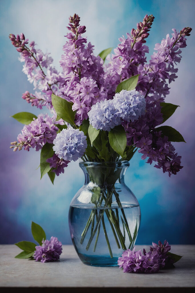 Vase with purple flowers Vase with purple flowers