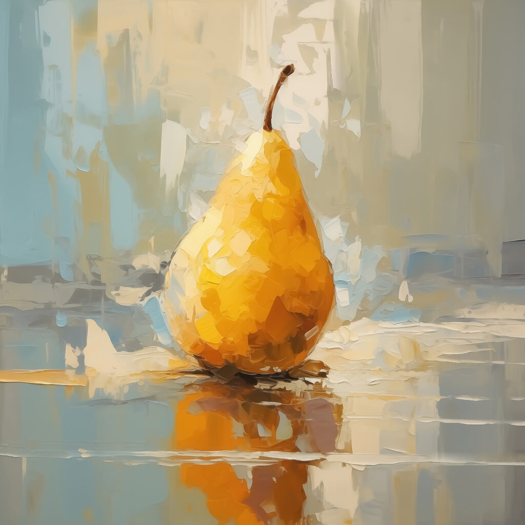 Yellow pear on a reflective surface Yellow pear on a reflective surface