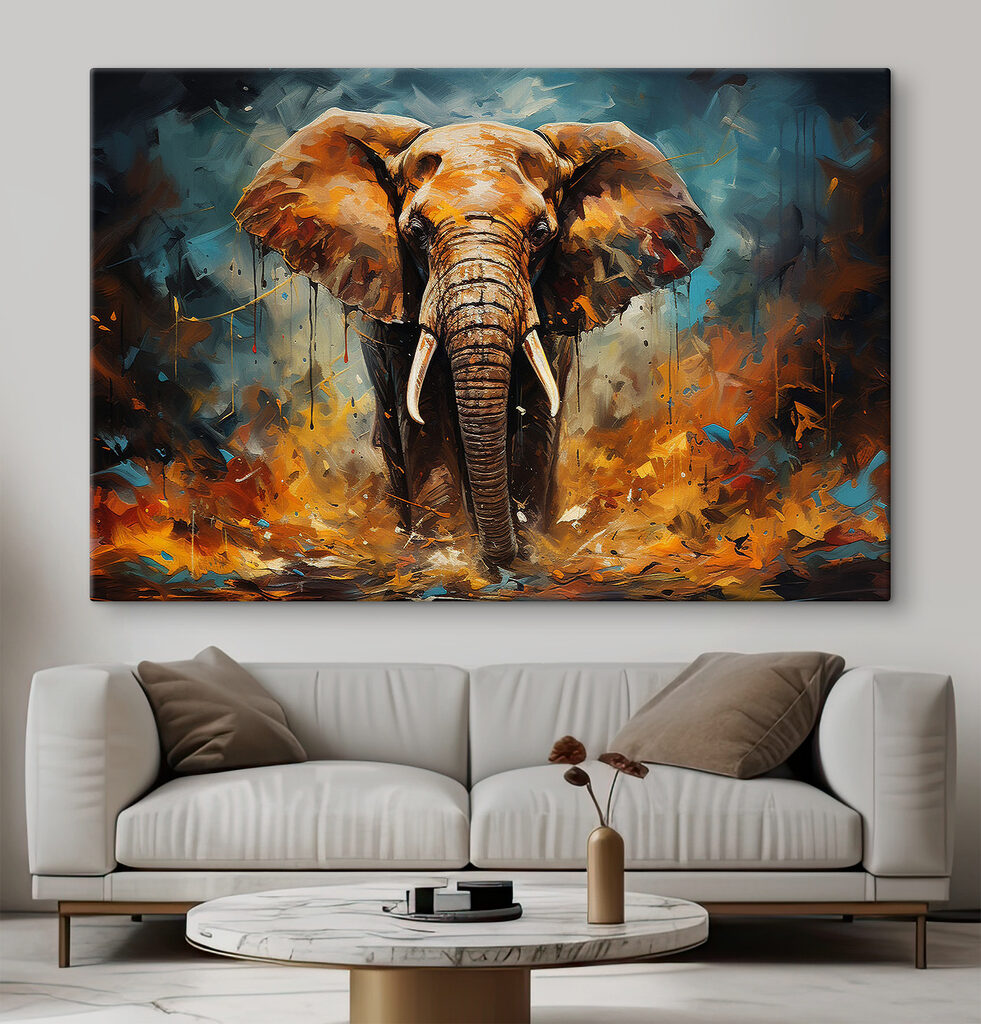 An elephant with tusks and dirt