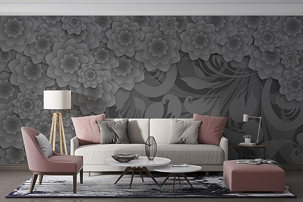 Design floral gri și alb Design floral gri și alb