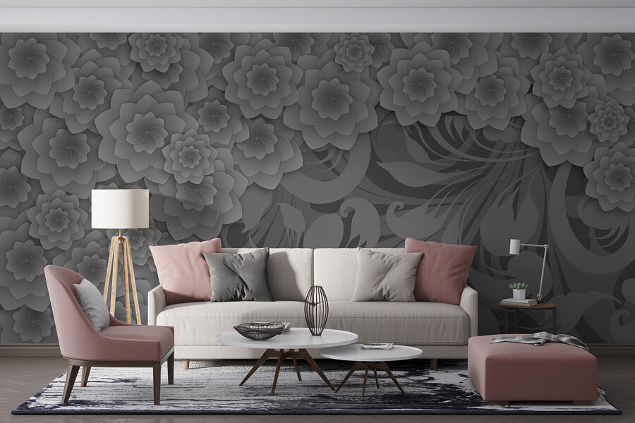 Design floral gri și alb