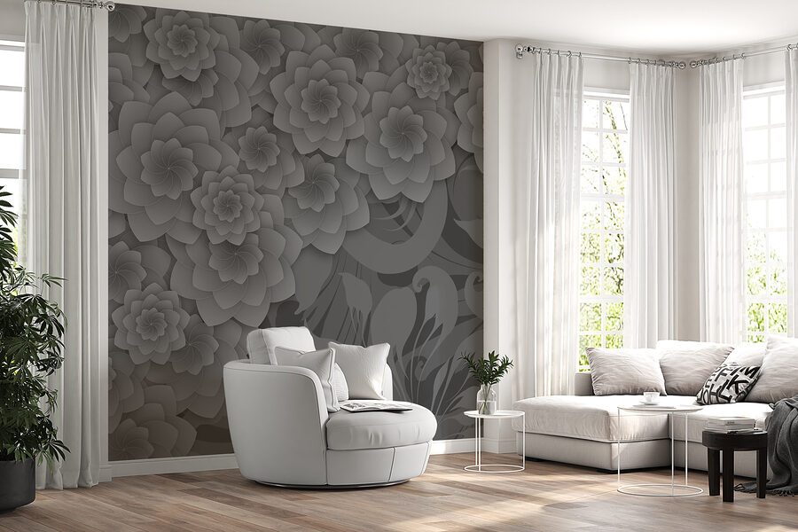 Design floral gri și alb