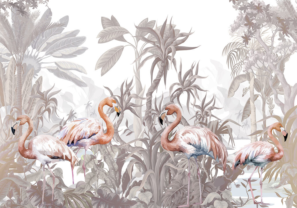 Grup de flamingo într-o pădure Grup de flamingo într-o pădure