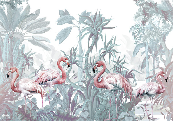Grup de flamingo într-o junglă Grup de flamingo într-o junglă