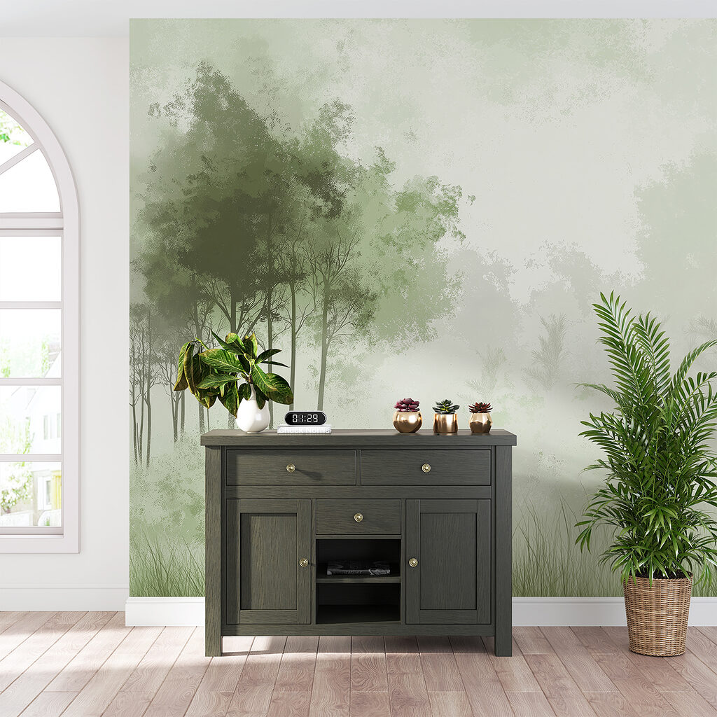 Foggy forest with trees Foggy forest with trees