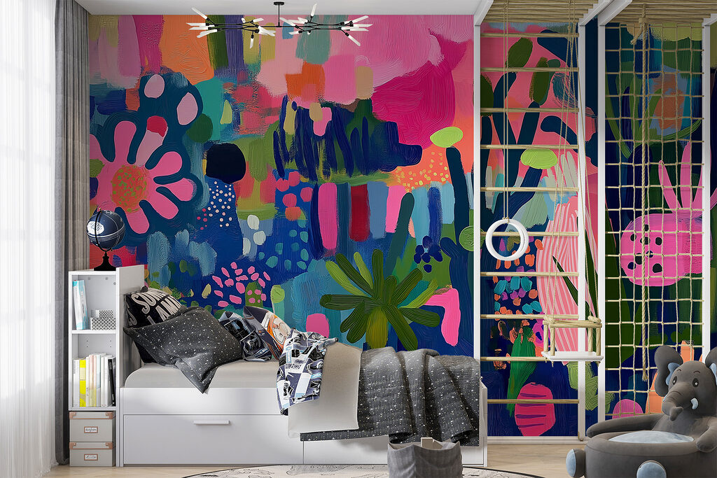 Colorful painting of plants and flowers