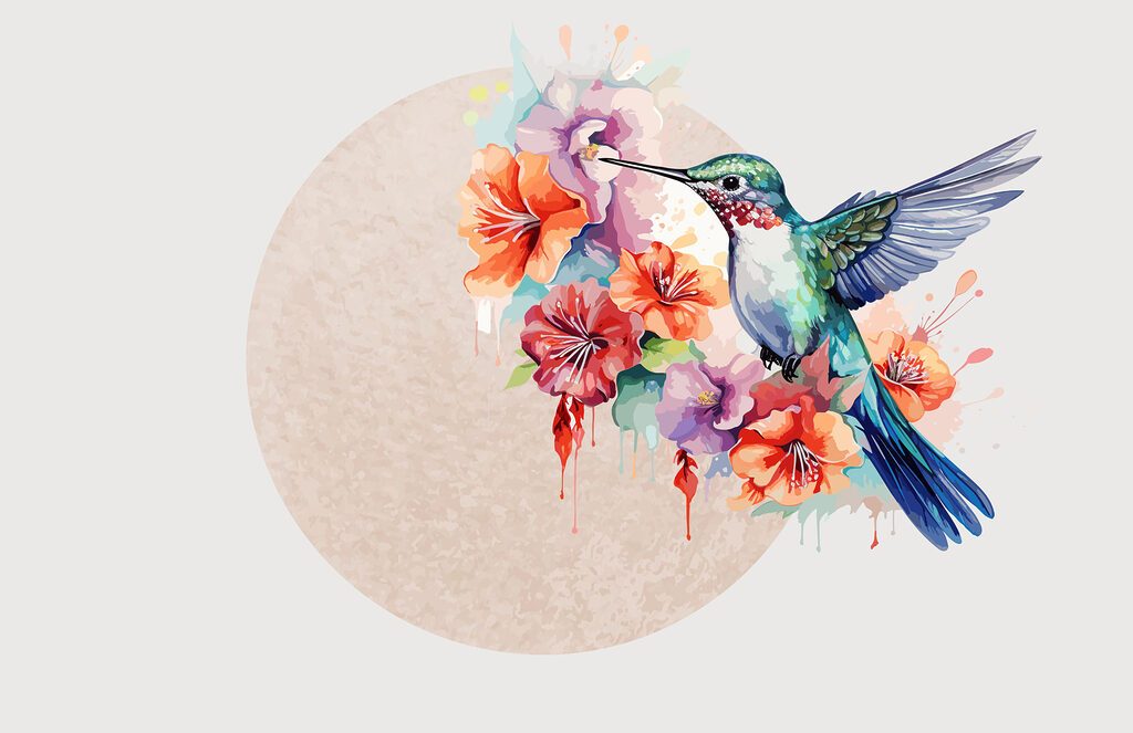 Pasăre colibri zboară peste flori Pasăre colibri zboară peste flori