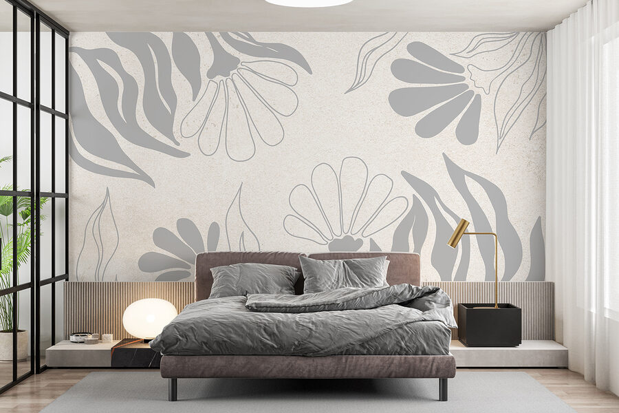 Model floral alb și gri