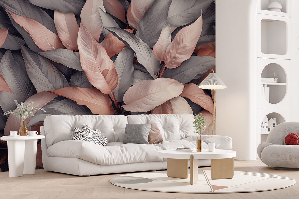 Group of leaves with pink and grey leaves