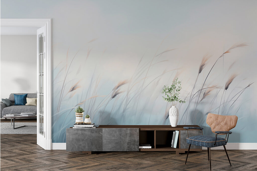 Field of grass with a foggy sky