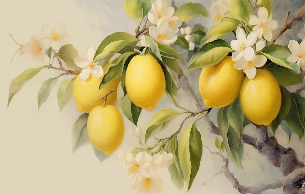 Painting of lemons on a tree
